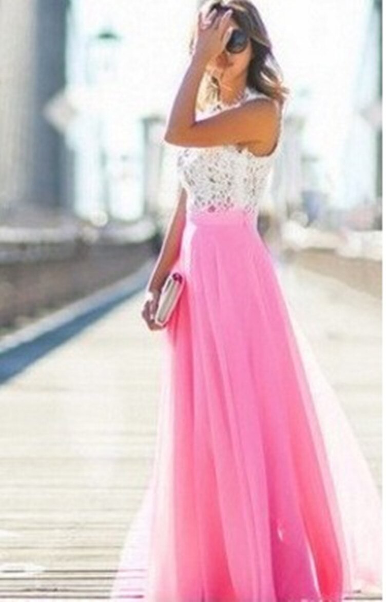 Women’s Sleeveless Formal Dress with Lace Bodice and Chiffon Skirt