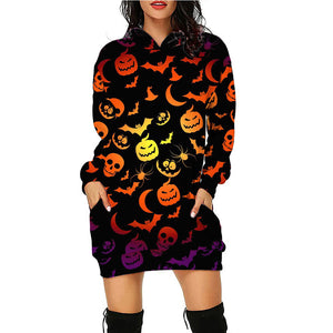 Women’s Halloween Mid-Length Hooded Sweatshirt in 8 Patterns Sizes 4-16