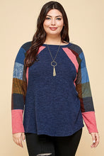 Load image into Gallery viewer, Plus Size Pink Knit Tunic with Checkered Long Sleeves - Wazzi&#39;s Wear
