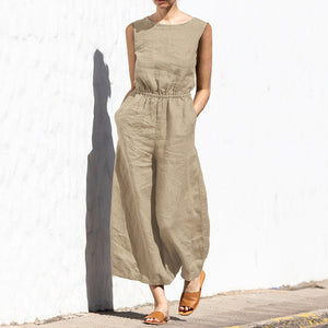 Women’s Solid Sleeveless Jumpsuit with Pockets in 9 Colors Sizes 4-30