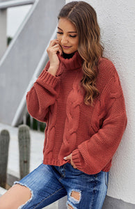 Women's Oversized Thick Knit Turtleneck Pullover Sweater in 5 Colors S-XL - Wazzi's Wear