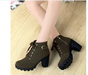 Women’s High Heel Boots with Buckle and Zipper in 4 Colors