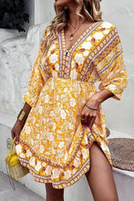 Load image into Gallery viewer, Yellow Floral V-Neck Long Sleeve Boho Dress XL - Wazzi&#39;s Wear