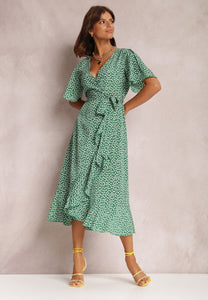 Women’s V-Neck Short Sleeve Polka Dot Ruffled Dress in 3 Colors Sizes 4-12 - Wazzi's Wear