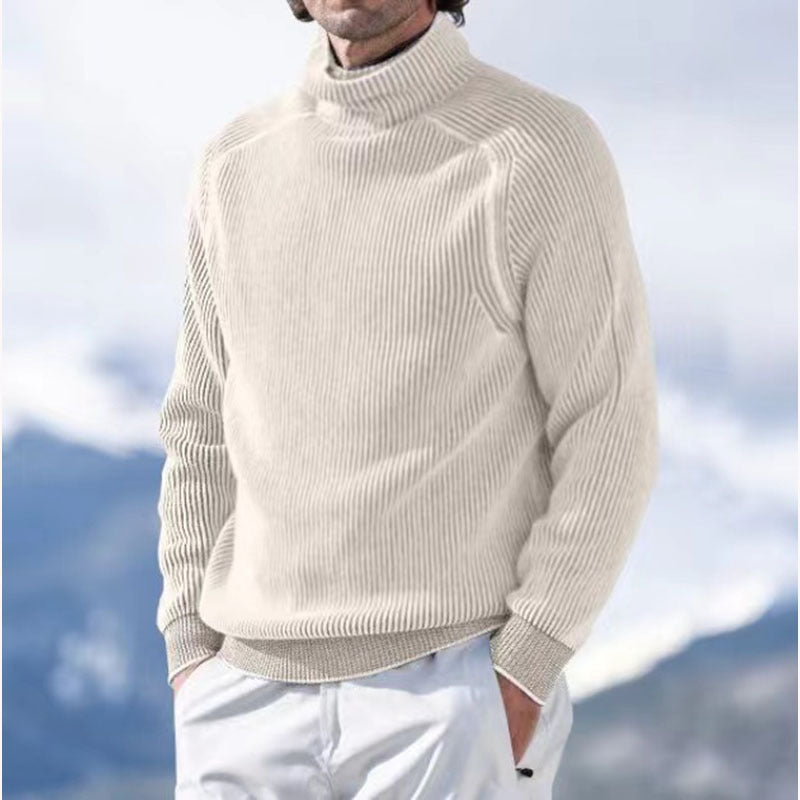 Men's High Collar Long Sleeve Knit Sweater in 5 Colors M-3XL - Wazzi's Wear