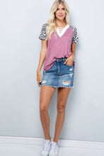 Load image into Gallery viewer, V-Neck Cut Out Top with Leopard Short Sleeves - Wazzi&#39;s Wear