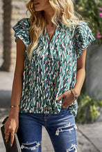 Load image into Gallery viewer, Printed V-Neck Top with Ruffled Sleeves S and L