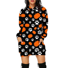 Load image into Gallery viewer, Women’s Halloween Mid-Length Hooded Sweatshirt in 8 Patterns Sizes 4-16