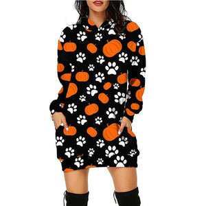 Women’s Halloween Mid-Length Hooded Sweatshirt in 8 Patterns Sizes 4-16