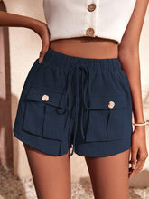 Load image into Gallery viewer, Women’s Solid Mid Rise Drawstring Shorts with Pockets in 6 Colors Sizes 4-16