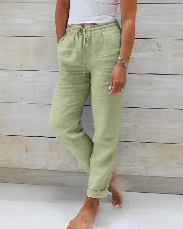 Women's Solid Multi Pocket Cargo Pants with Elastic Waist in 6