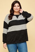 Load image into Gallery viewer, Plus Size Navy and Taupe Striped Sweater with Cuff Sleeves - Wazzi&#39;s Wear
