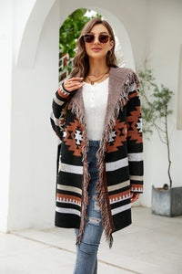 Women's Fringed Geometric Sweater Cardigan in 2 Colors S-XL - Wazzi's Wear