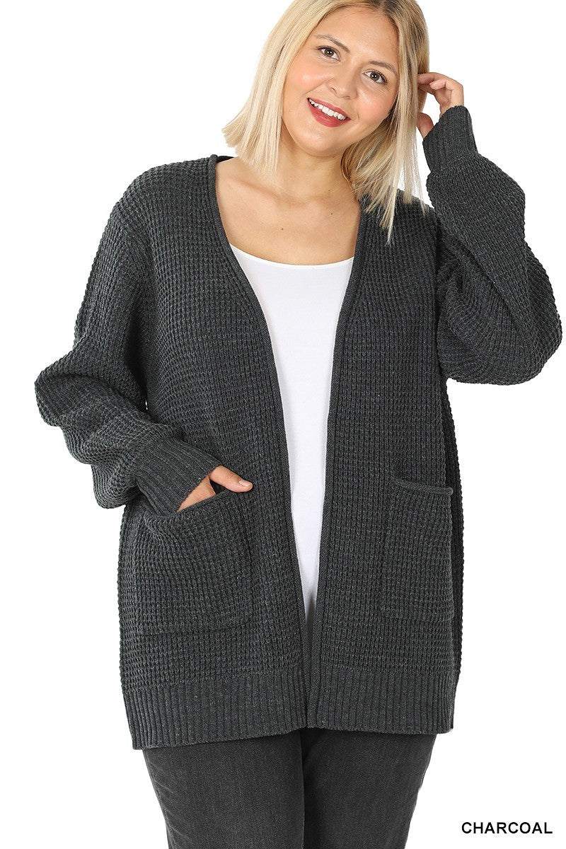 Plus Size Knit Cardigan with Front Pockets 1X-3X - Wazzi's Wear