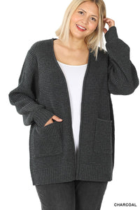Plus Size Knit Cardigan with Front Pockets 1X-3X