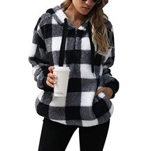 Load image into Gallery viewer, Women’s Plush Long Sleeve Plaid Hooded Sweatshirt with Side Pockets in 7 Colors Sizes 4-18