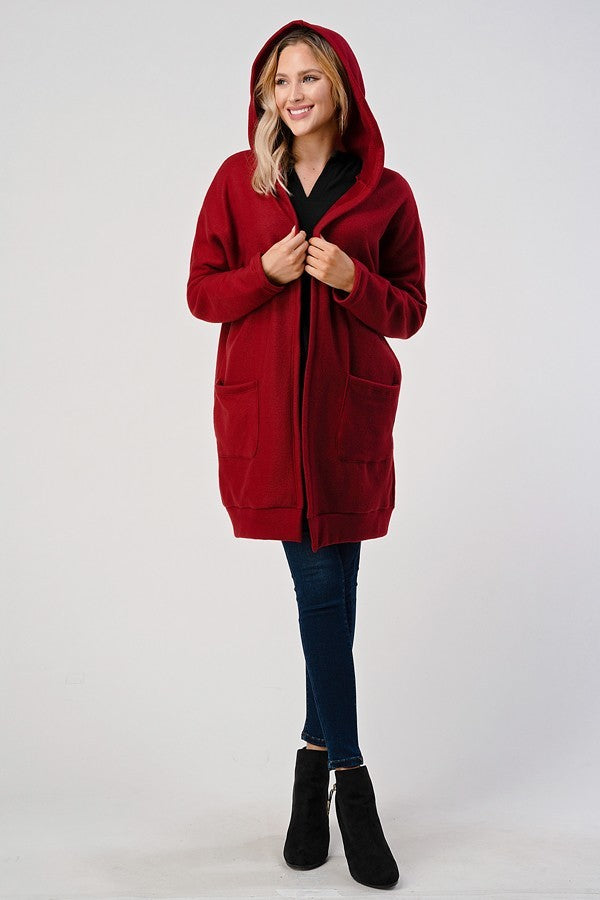 Long Fleece Coat with Hood and Side Pockets - Wazzi's Wear