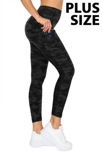 Plus Size Camo Yoga Waist Activewear Legging with Side Pocket - Wazzi's Wear