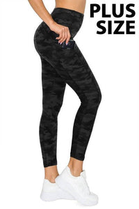Plus Size Camo Yoga Waist Activewear Legging with Side Pocket - Wazzi's Wear