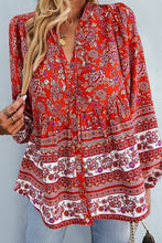 Load image into Gallery viewer, Floral V-Neck Long Sleeve Boho Tunic with Button Closure XL/1X