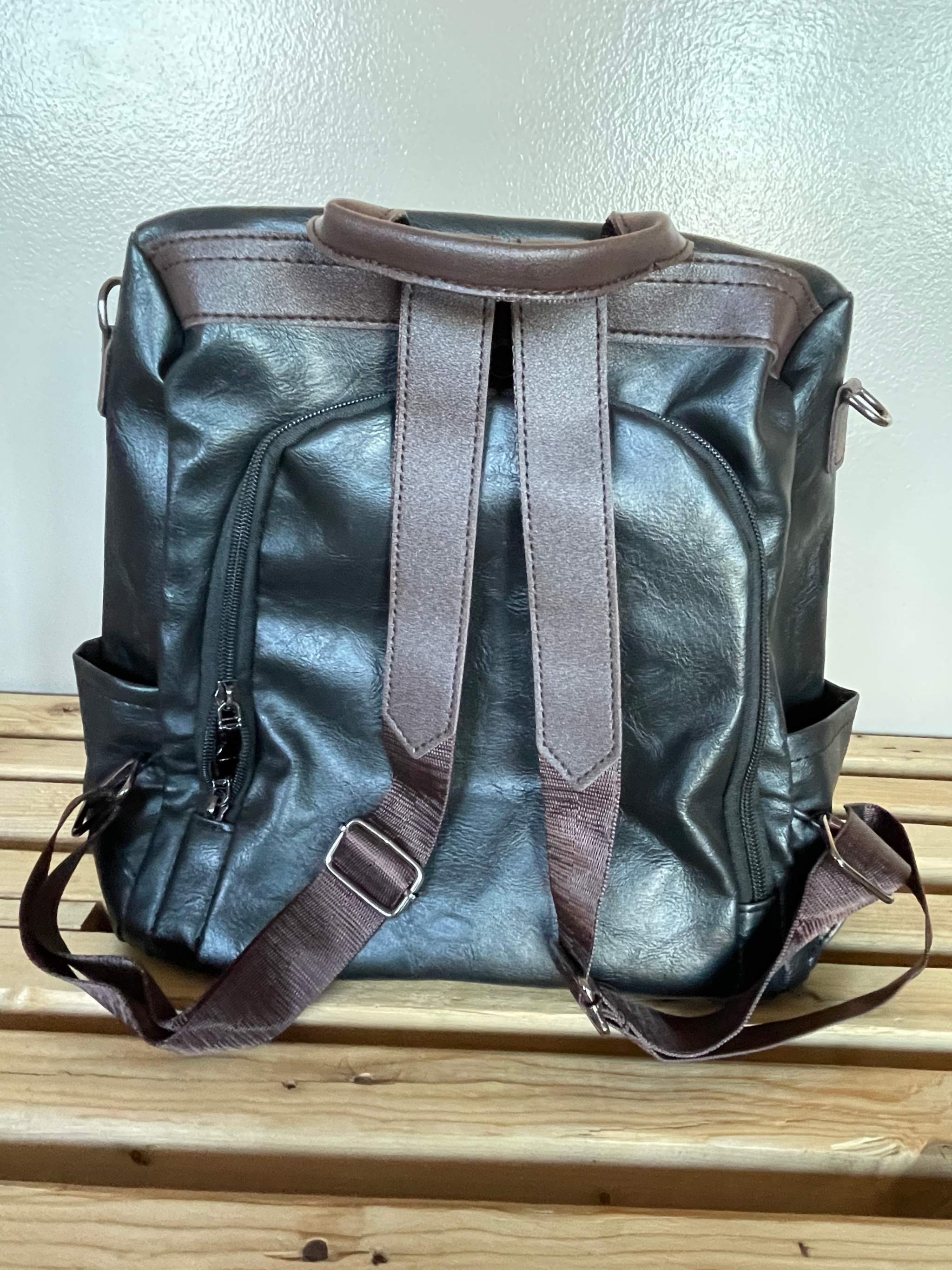 Faux Leather Backpack with Zip Front - Wazzi's Wear