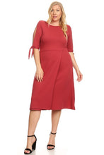 Load image into Gallery viewer, Plus Size Midi Dress with Tied Short Sleeves and Layered Skirt