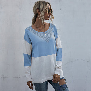 Women’s Colorblock Long Sleeve Round Neck Sweater in 4 Colors S-XL - Wazzi's Wear