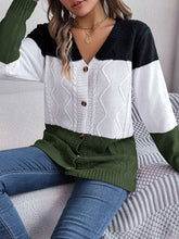Load image into Gallery viewer, Women’s V-Neck Colorblock Knitted Cardigan with Buttons in 3 Colors S-L