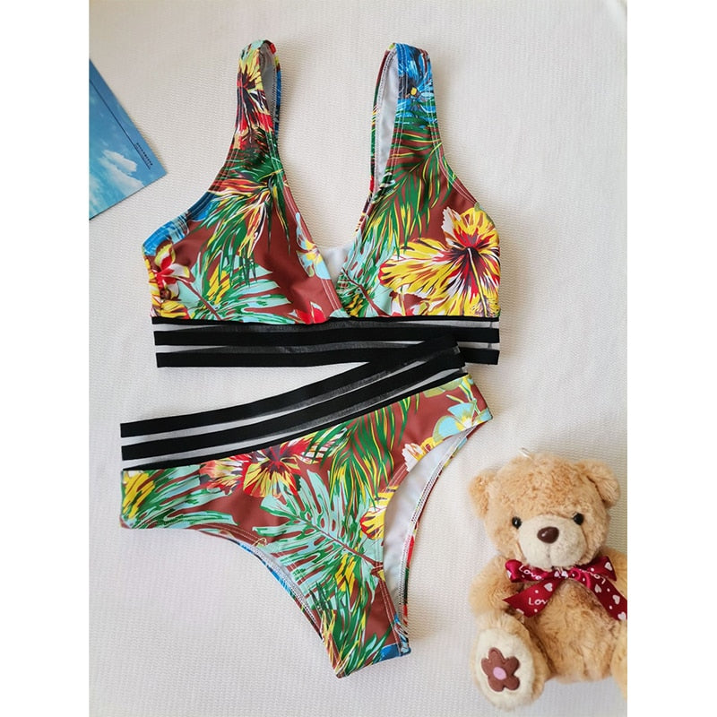 Leaf Printed Push Up Brazilian Bikini in 20 Colors S-XL - Wazzi's Wear