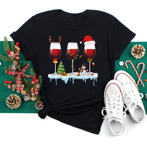 Christmas Wine Glass Short Sleeve Top S-XXL - Wazzi's Wear