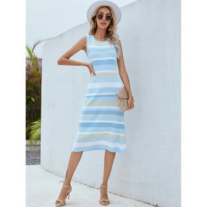 Women’s Sleeveless Striped Long Knit Dress in 3 Colors S-XL