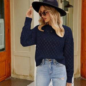Women’s Round Neck Long Sleeve Sweater in 3 Colors S-XL - Wazzi's Wear