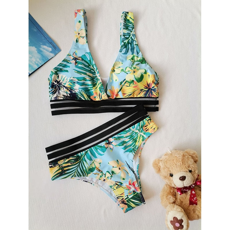 Leaf Printed Push Up Brazilian Bikini in 20 Colors S-XL - Wazzi's Wear