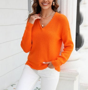 Women’s Long Sleeve V-Neck Knit Sweater in 5 Colors S-XL