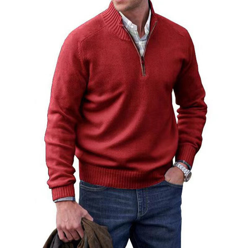 Men's Long Sleeve Knit Sweater with Zipper in 7 Colors M-5XL - Wazzi's Wear