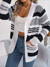 Load image into Gallery viewer, Women’s Striped Long Sleeve Open Knitted Cardigan with Pockets in 3 Colors S-L