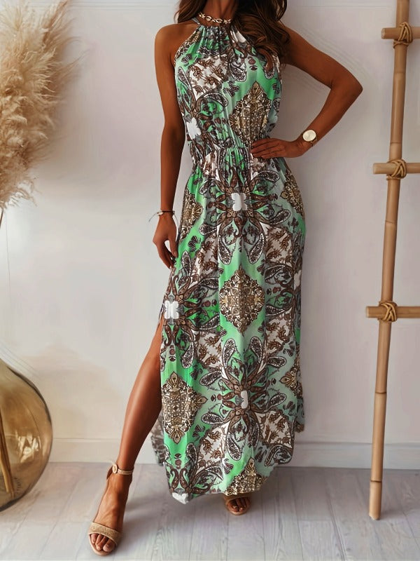 Women’s Boho Halter Neck Maxi Dress with Side Slit in 3 Colors Sizes 4-14 - Wazzi's Wear