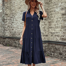 Load image into Gallery viewer, Women&#39;s Solid Mid Length Dress with Short Sleeves and Buttons in 5 Colors S-XL