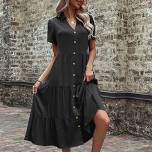 Load image into Gallery viewer, Women&#39;s Solid Mid Length Dress with Short Sleeves and Buttons in 5 Colors S-XL