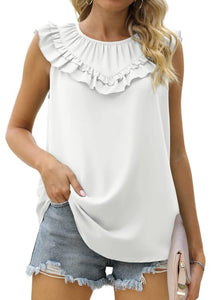 Women's Pleated Sleeveless Chiffon Top in 8 Colors Sizes 4-22