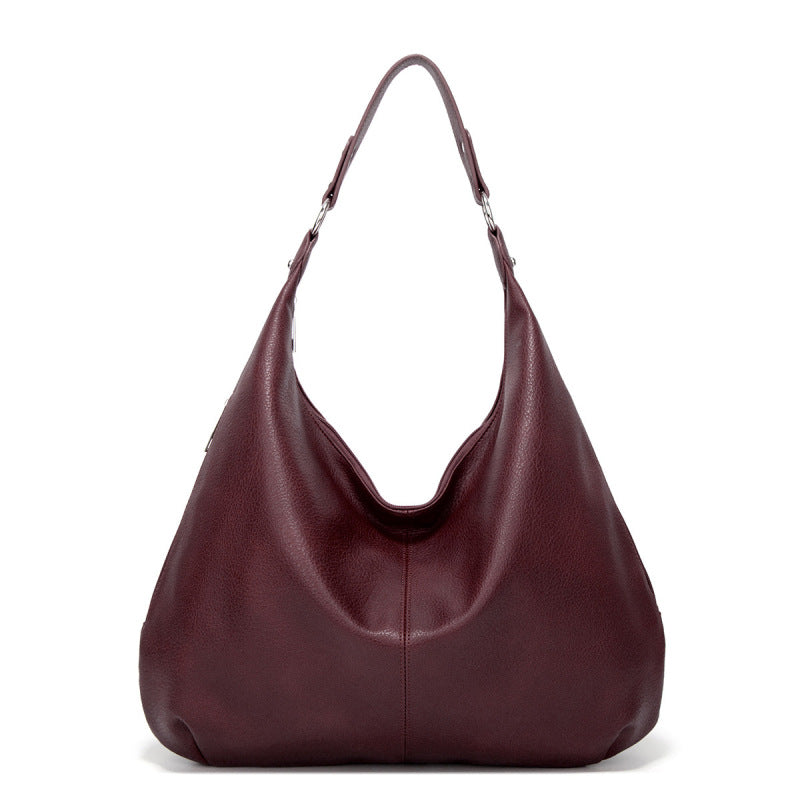 Women’s Solid Color Hand Shoulder Bag with Zipper