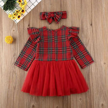 Load image into Gallery viewer, Infant and Toddler Plaid Long Sleeve Christmas Dress with Gauze Skirt and Headband - Wazzi&#39;s Wear