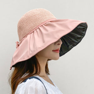 Foldable Big Brim Straw Fisherman Beach Hat in 5 Colors
