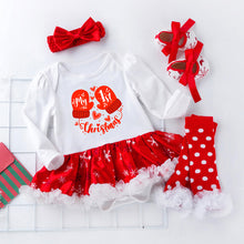 Load image into Gallery viewer, Baby Girl’s First Christmas 4 Piece Set in 7 Patterns and 4 Sizes - Wazzi&#39;s Wear