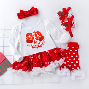 Baby Girl’s First Christmas 4 Piece Set in 7 Patterns and 4 Sizes - Wazzi's Wear