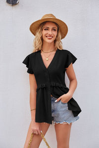 Women’s V-Neck Short Sleeves Ruffled Top in 5 Colors Sizes 4-20