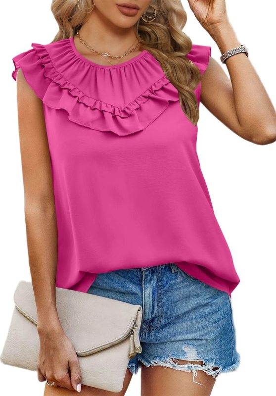 Women's Solid Color Ruffled Chiffon Sleeveless Blouse