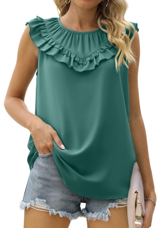 Women's Pleated Sleeveless Chiffon Top in 8 Colors Sizes 4-22 - Wazzi's Wear
