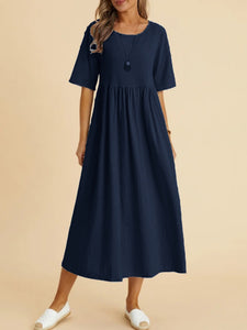 Women’s Round Neck Half Sleeve Midi Dress in 4 Colors Sizes 4-12
