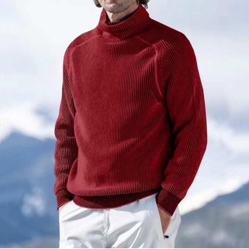 Men's High Collar Long Sleeve Knit Sweater in 5 Colors M-3XL - Wazzi's Wear